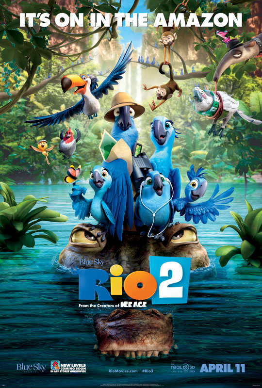 RIO 2 opens with a grand scene in which the birds we met in the first picture – and a flock of their friends – soar together in a rousing musical celebration, to the song “What is Love,” performed by Janelle Monáe